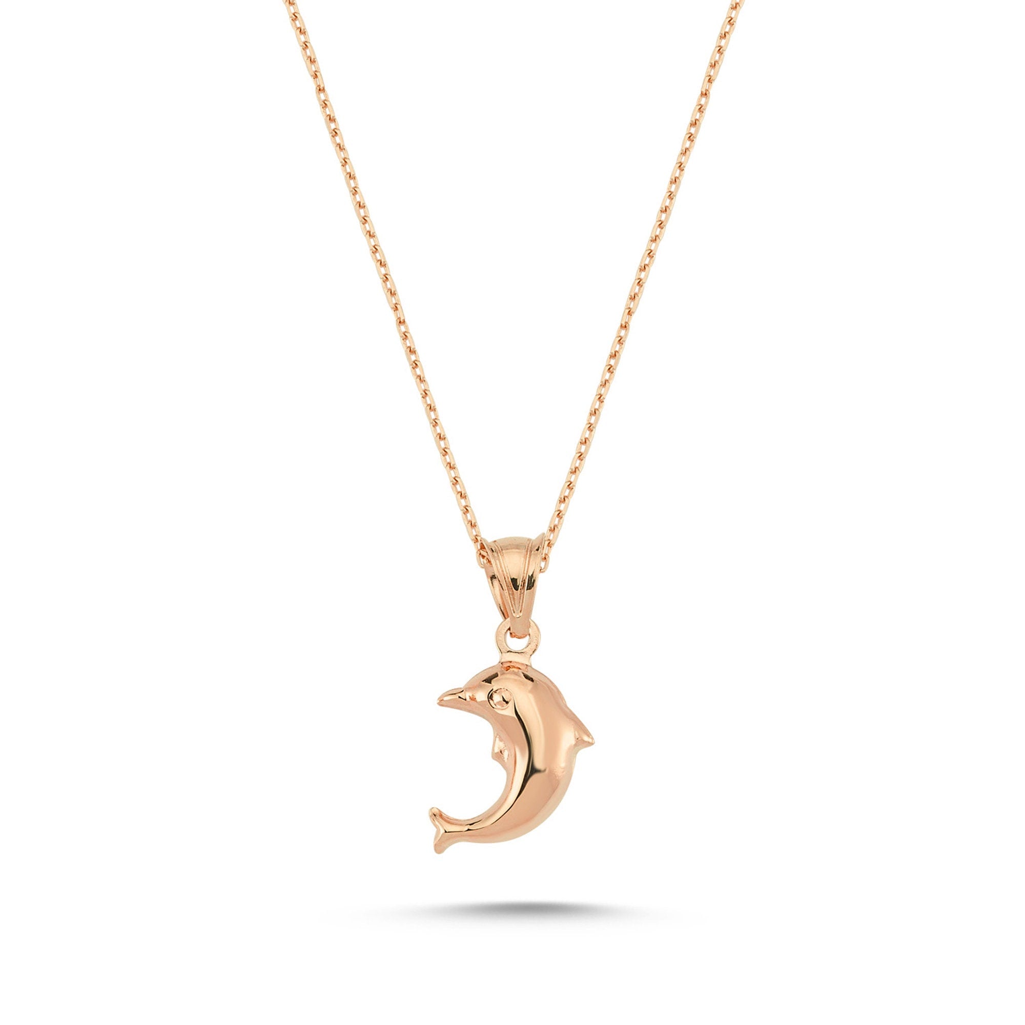 14K Gold Dolphin Necklace, Dolphin Pendant, Dolphin Fish Charm, Ocean Choker Charm, Valentine's Day Gift, Animal Jewelry, Gift for Her