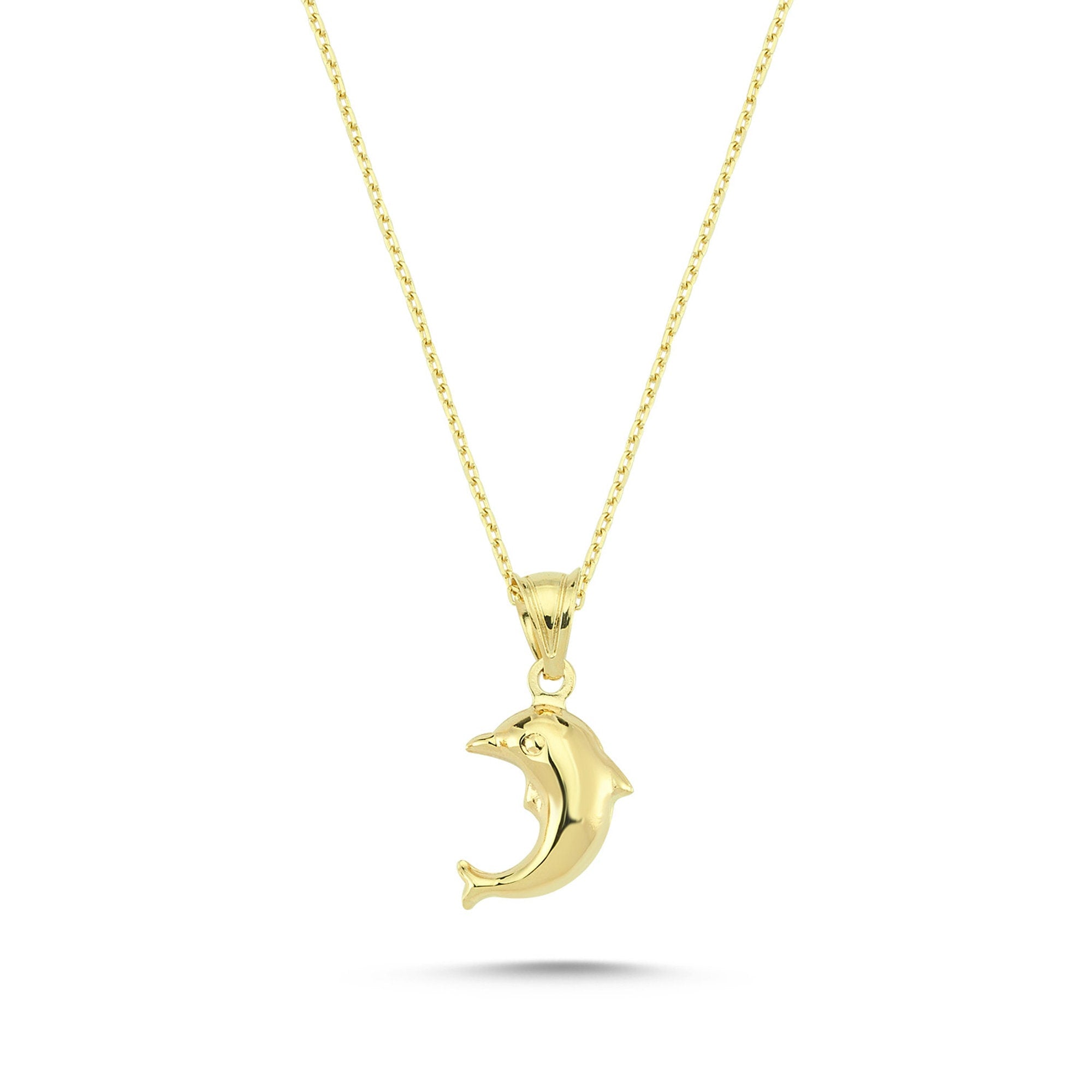 14K Gold Dolphin Necklace, Dolphin Pendant, Dolphin Fish Charm, Ocean Choker Charm, Valentine's Day Gift, Animal Jewelry, Gift for Her