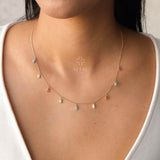 14K Gold Colorful Dangling Necklace, Multi Baguette Necklace