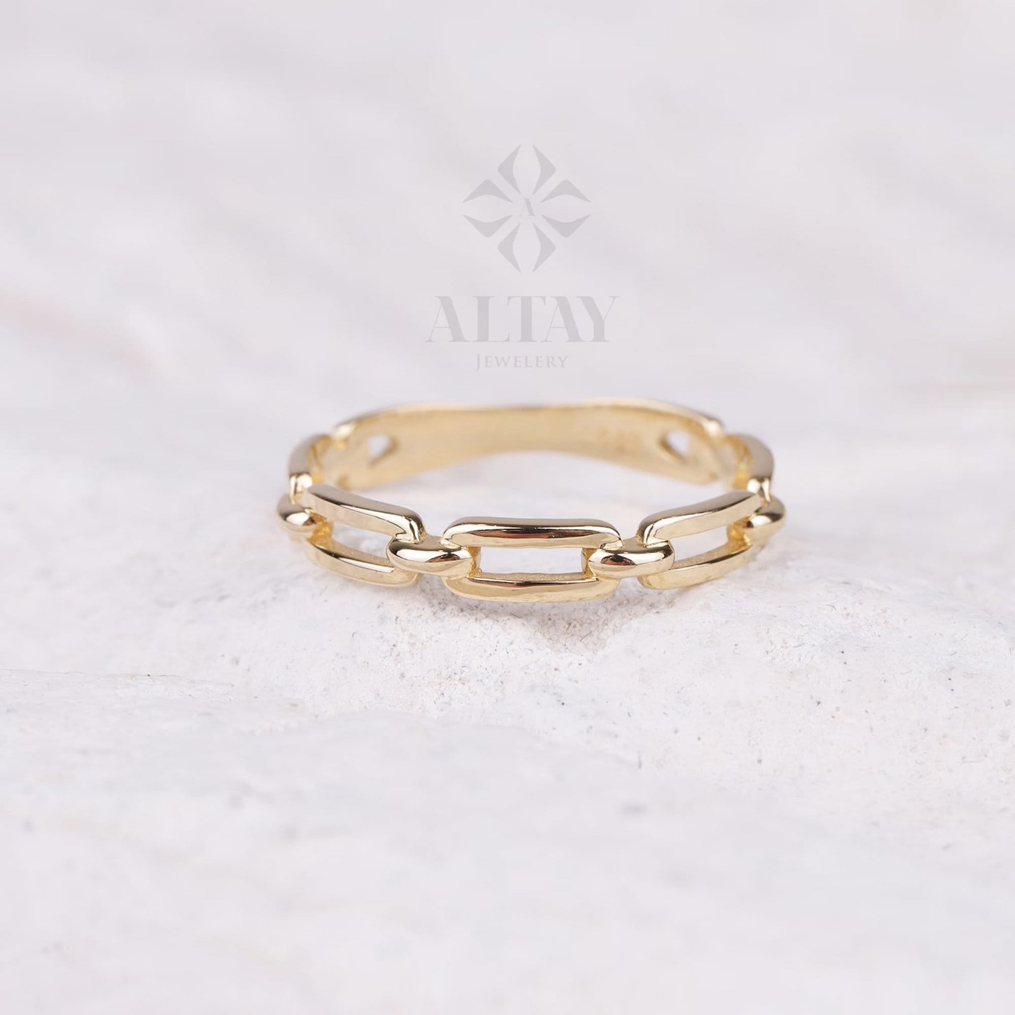 14K Gold Paperclip Chain Ring, Gold Chain Link Ring, Pointer Finger Ring, Stacking Ring for Women, Minimalist Wedding Ring, Handmade Band