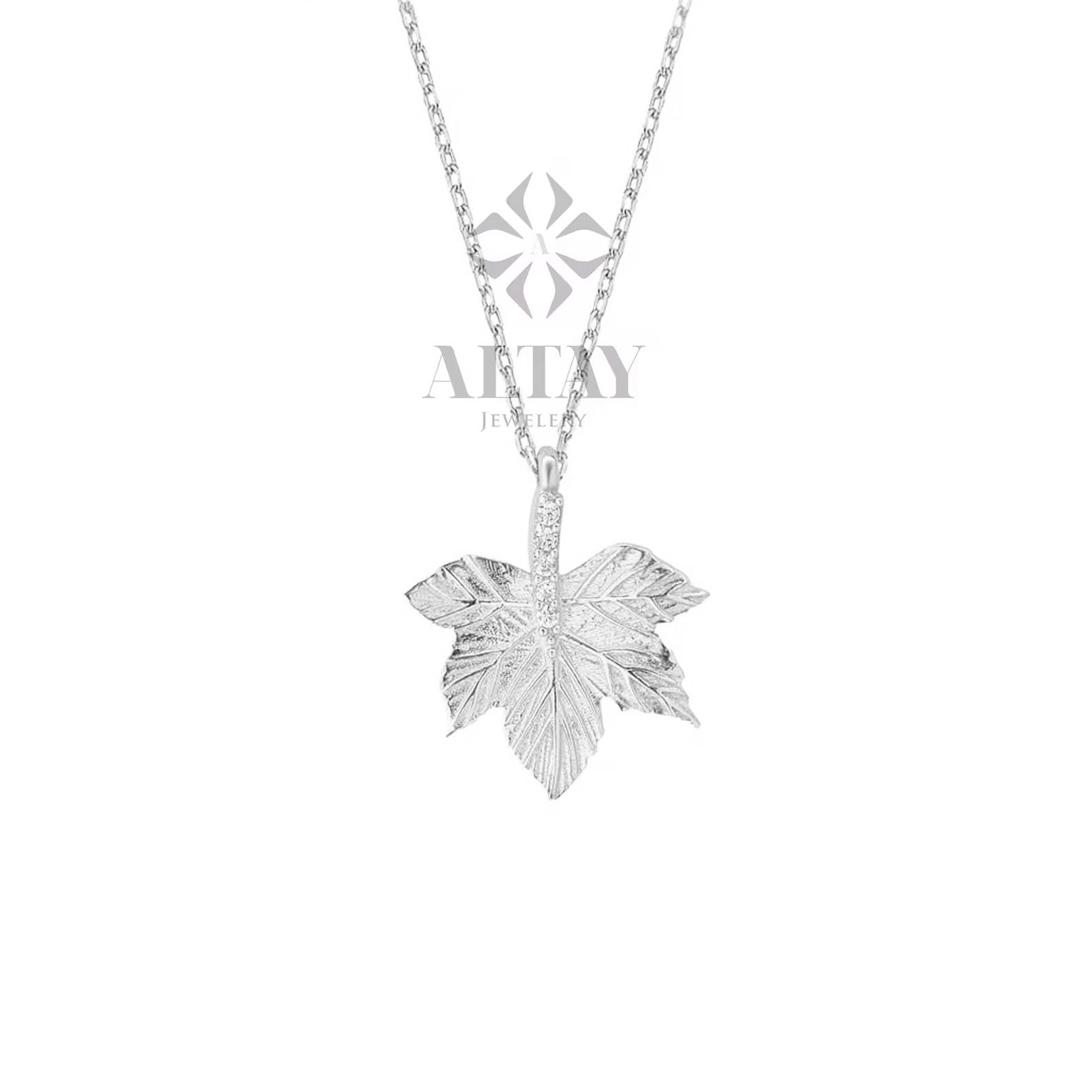 14K Gold Maple Leaf Necklace, Canadian Maple CZ Diamond Pendant Necklace, Canada Leaf Charm, Fall Leaf Jewelry, Canada Maple Leaf Necklace