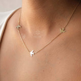 14K Gold Bird Necklace, Three Birds Necklace