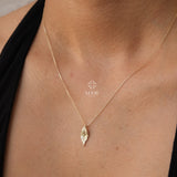 14K Gold Feather Necklace, Feather Charm Pendant