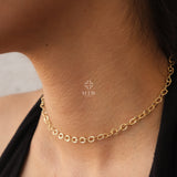 14K Gold Chain Necklace, Rolo Chain Choker