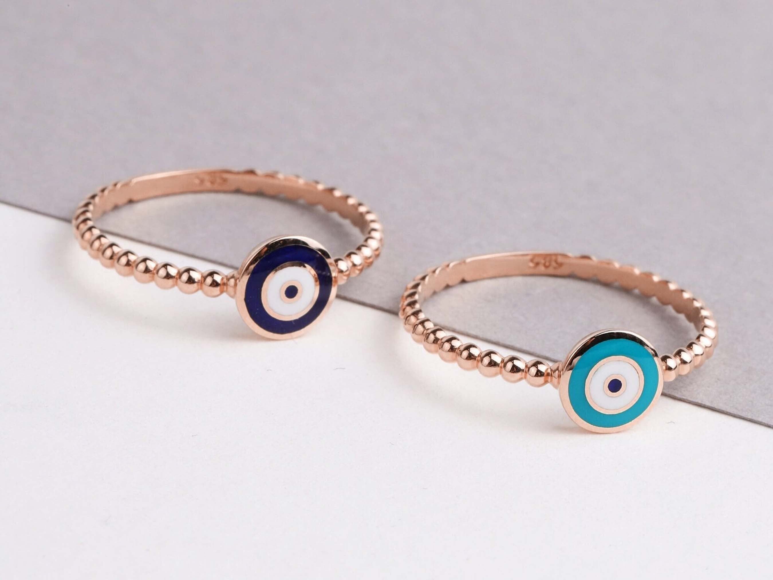 14K Gold Evil Eye Ring, Mini Evil Eye Stackable Ring, Good Luck Ring, Dainty Ring, Gift For Her, Minimal Ring, Protection Sign