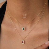 14K Gold Birthstone Pendant Necklace, Personalized Gold Necklace  Emerald