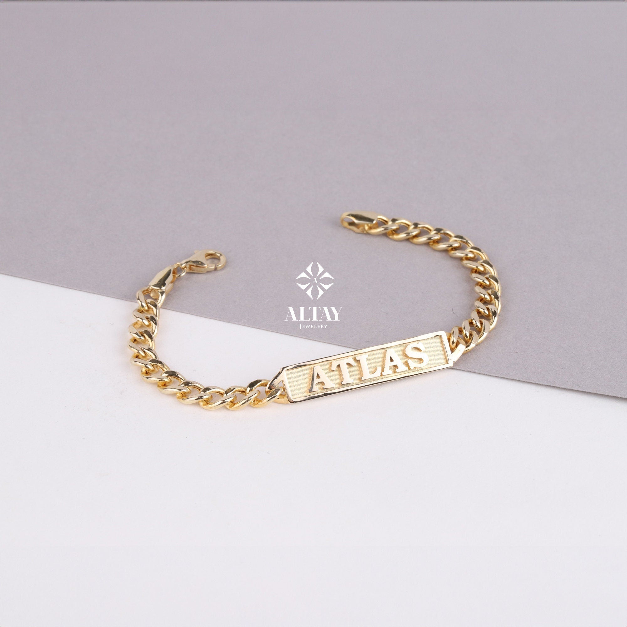 14K Gold ID Bracelet, Cuban Link Nameplate Bracelet