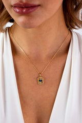 14K Evil Eye Necklace, Rectangle Evil Eye Pendant