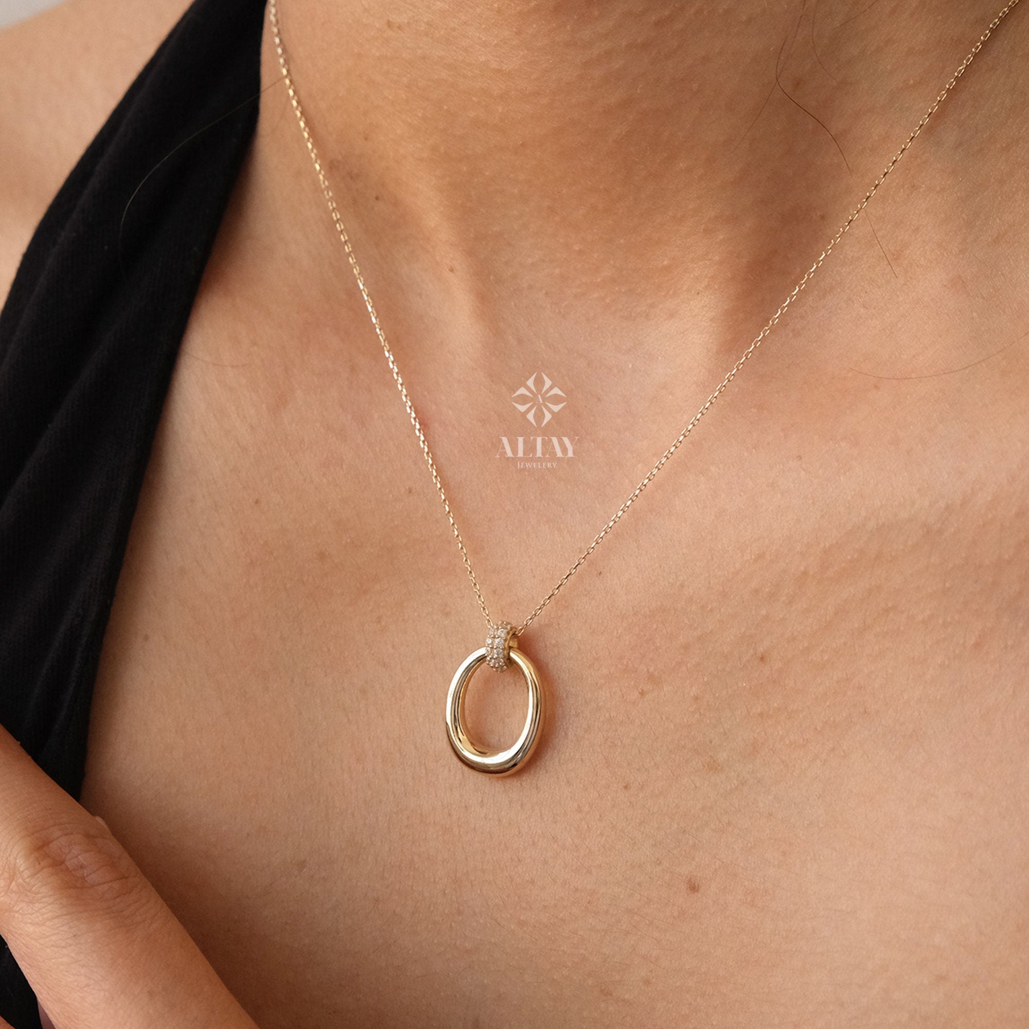 14K gold open oval necklace anniversary gift