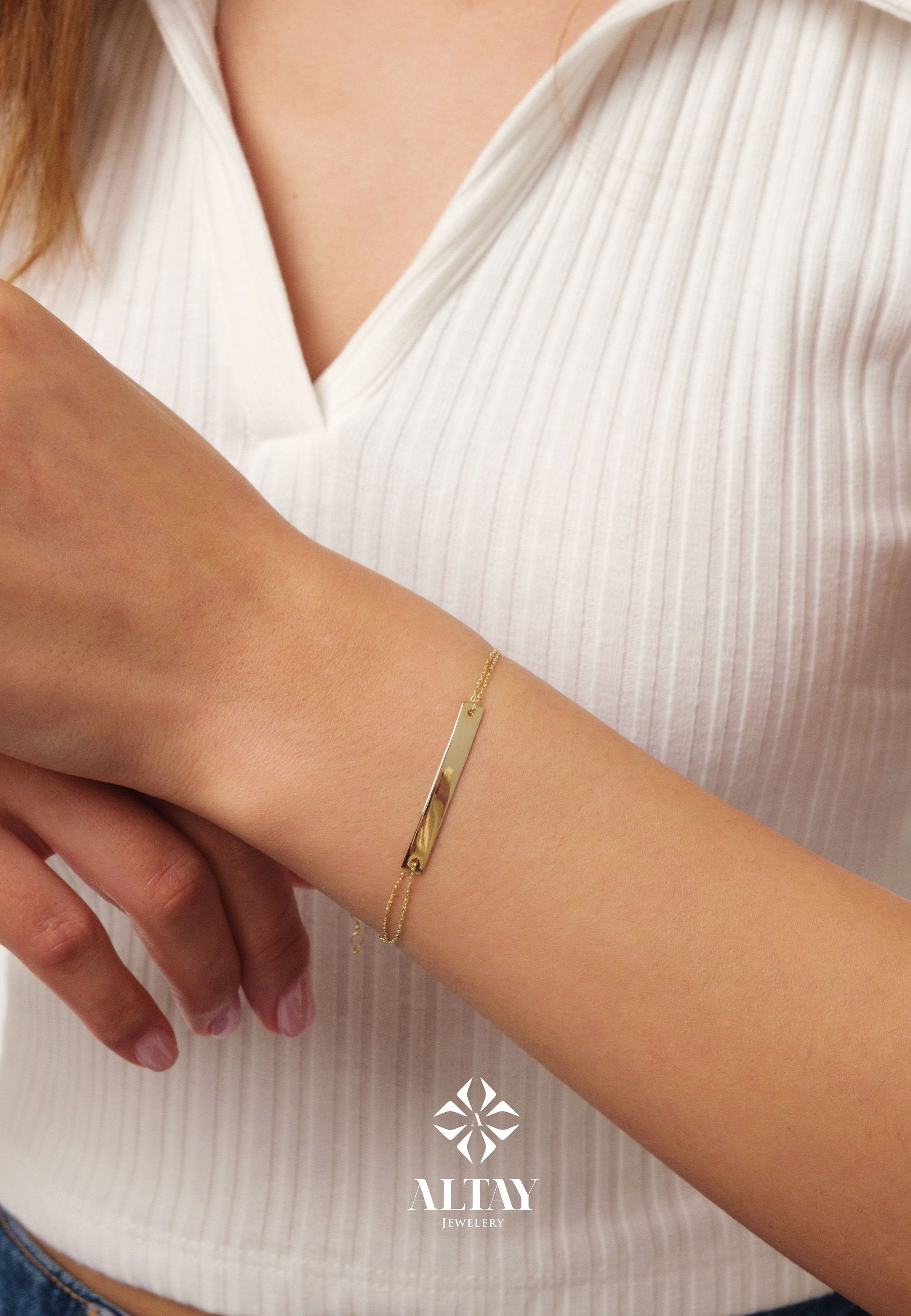14K Gold ID Bracelet, Cuban Link Nameplate Bracelet