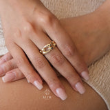 14K Gold Chain Link Ring, Chunky Real Gold Band