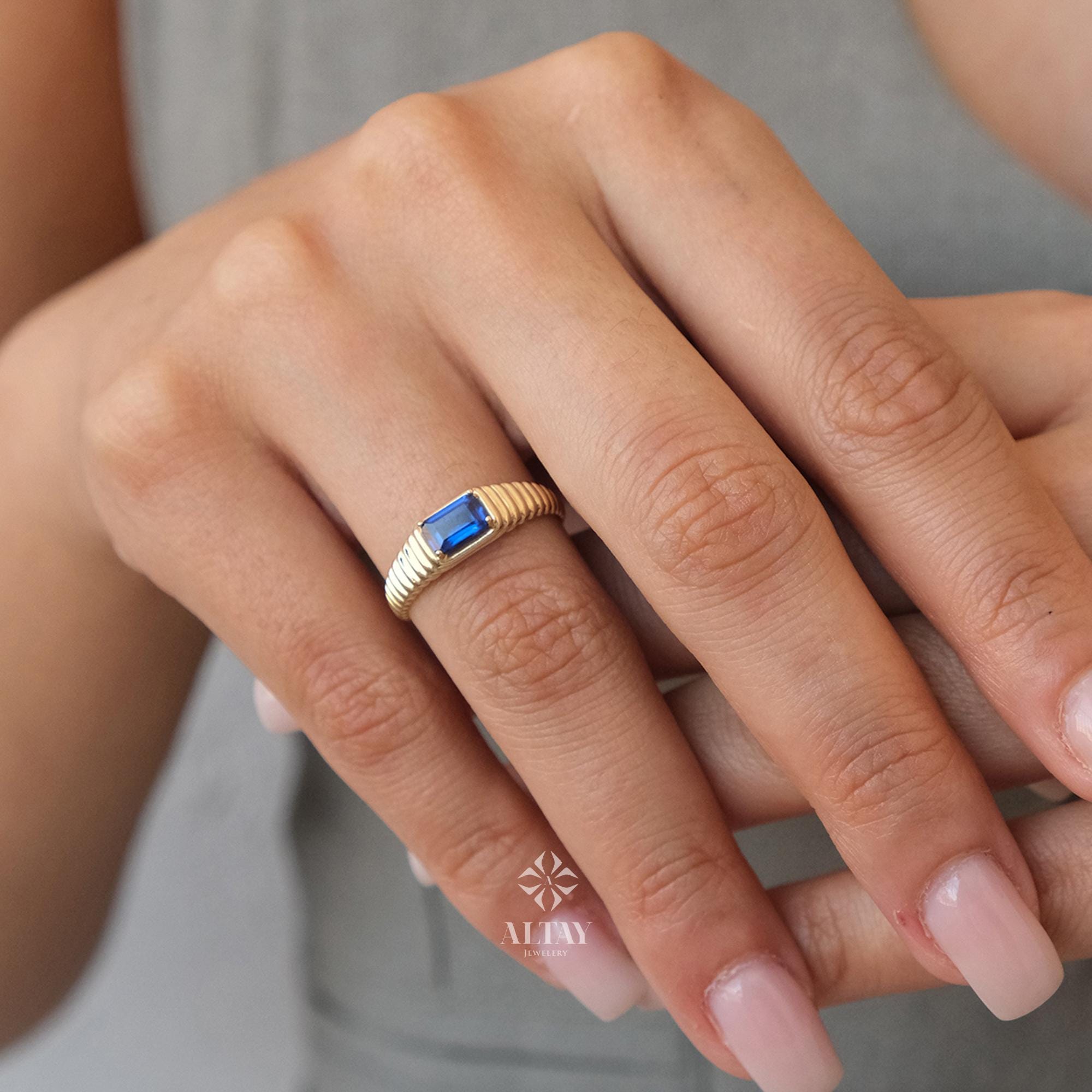 14K Gold Sapphire Ring, Baguette September Birthstone, Blue Sapphire Ring, Unique Sapphire Ring, Stacking Sapphire Ring, Jewelry Ring