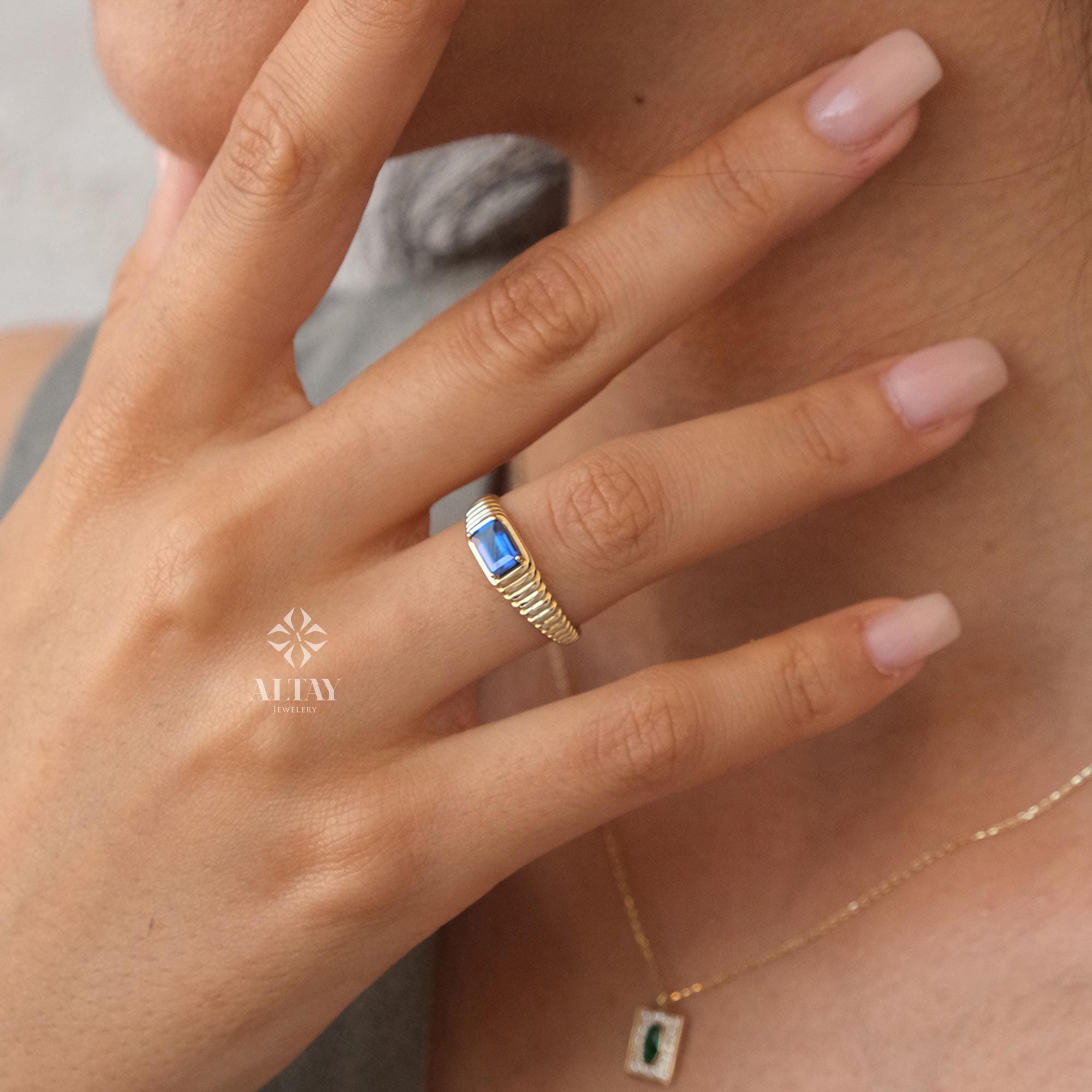 14K Gold Sapphire Ring, Baguette September Birthstone, Blue Sapphire Ring, Unique Sapphire Ring, Stacking Sapphire Ring, Jewelry Ring