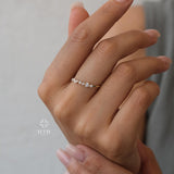 14K Gold Half Eternity Ring, 2mm CZ Diamond Wedding Ring