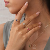 14K Gold Engagement Ring, Popcorn Band Gold Baguette Ring