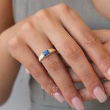 14K Gold Sapphire Ring, Baguette September Birthstone
