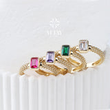 14K Gold Engagement Ring, Popcorn Band Gold Baguette Ring