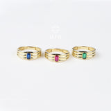 14K Gold Birthstone Ring, Emerald Gemstone Vintage Gold Stackable Ring