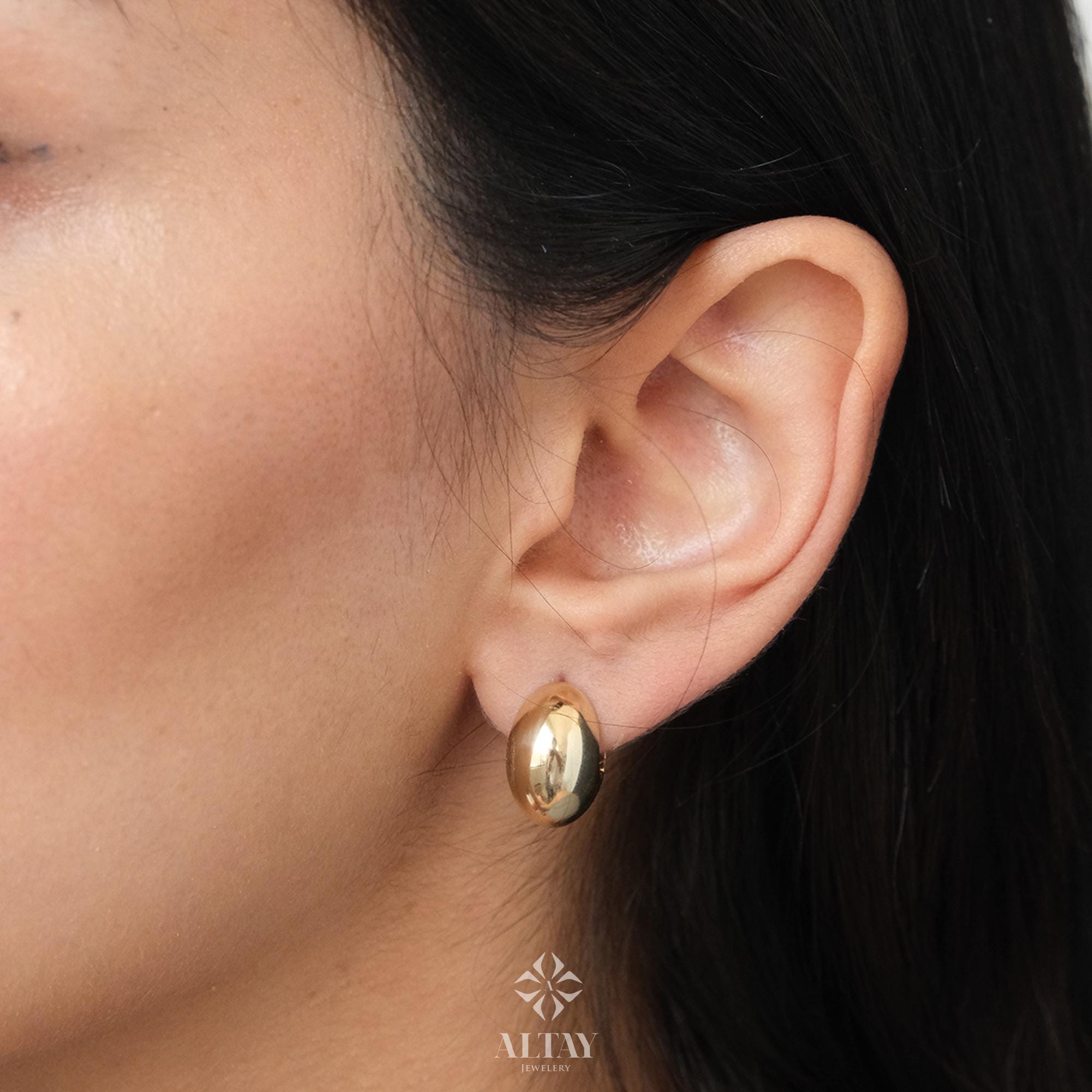 14K Gold Dome Huggie Earrings, Plain Huggie Hoop Earrings, Gold Dome Hoops, Unique Hoop Earring, Plain Gold Hinged Hoop Earring, Gift Her