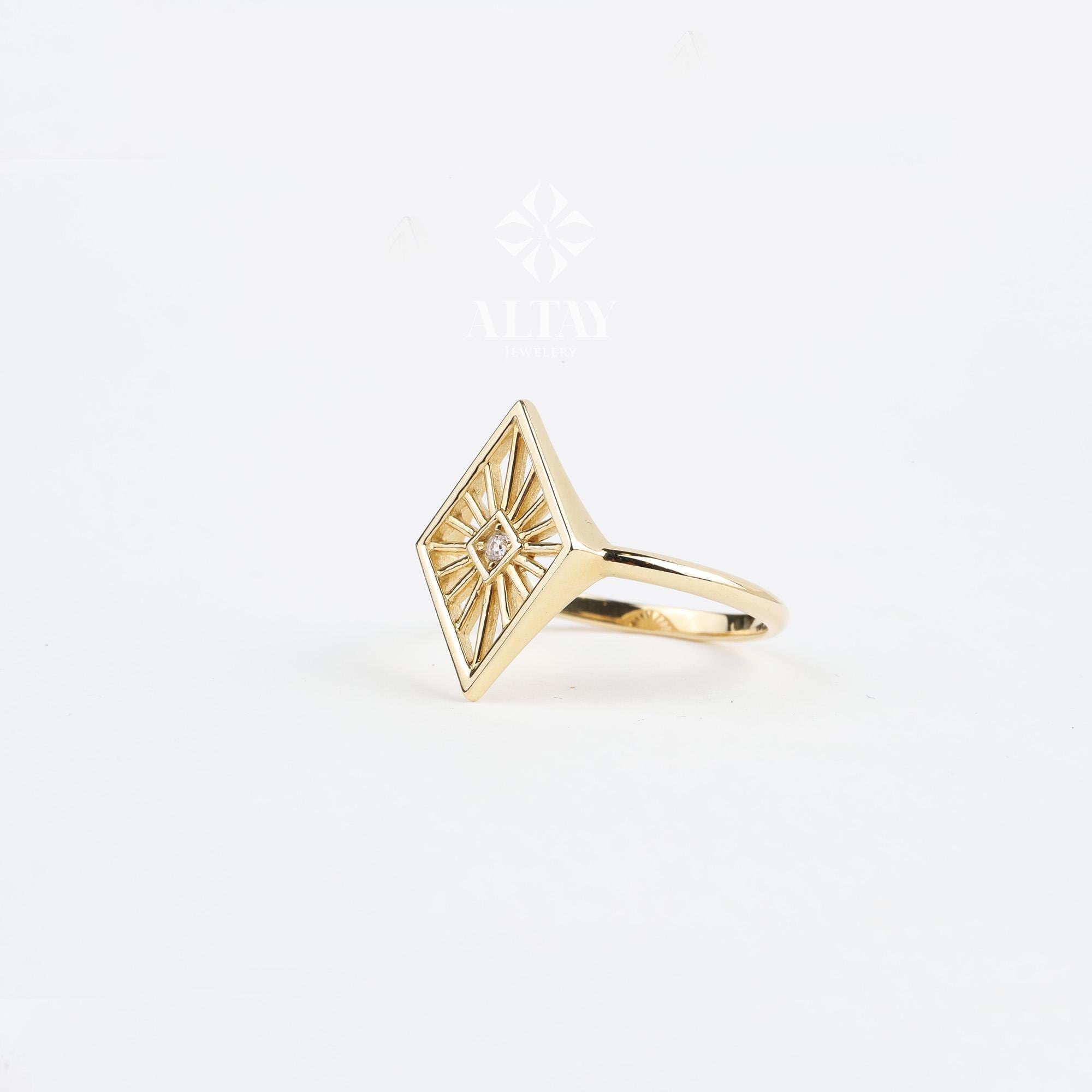 14K Gold Rhombus Ring, Kite Signet Ring, Geometric Rhombus Ring, Minimal Pinky Ring, Stacking Knuckle Band, Diamond Shape Ring Birthday Gift