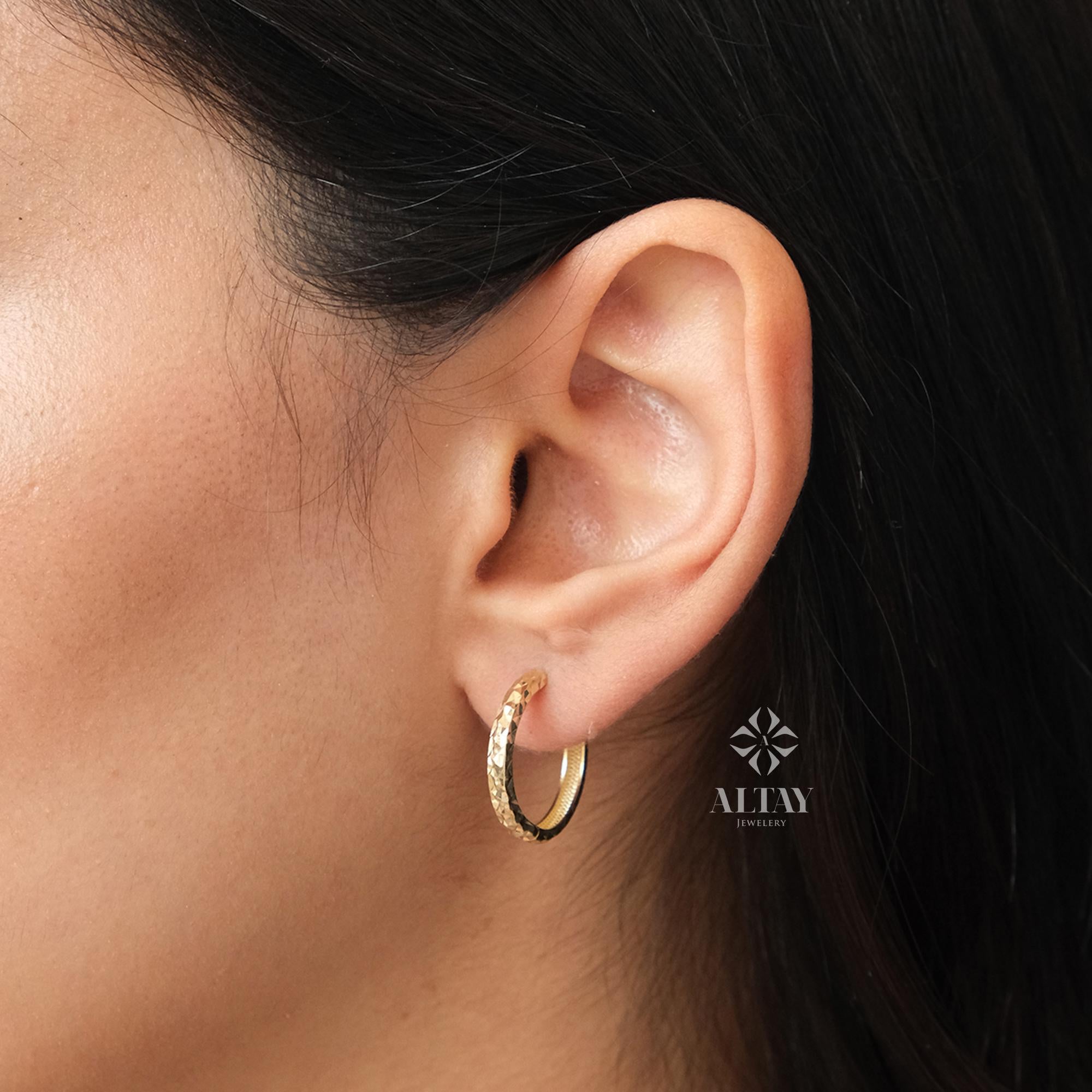 14K Gold Cuff Dome Huggie Earrings, Disco Ball Pattern Hoops, Curved Dome Hoop Earrings, Unisex Adult, Earlobe, Upper Lobe Rings