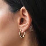 14K Gold Chunky Gold Hoop Earrings, Oval Thick Hoops Gold Earrings