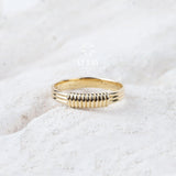 14K Gold Ribbed Ring, Croissant Braided 4mm Puff Dome Ring