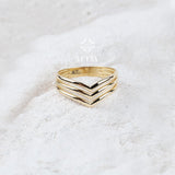 14K Gold Triple Chevron Ring, V Ring