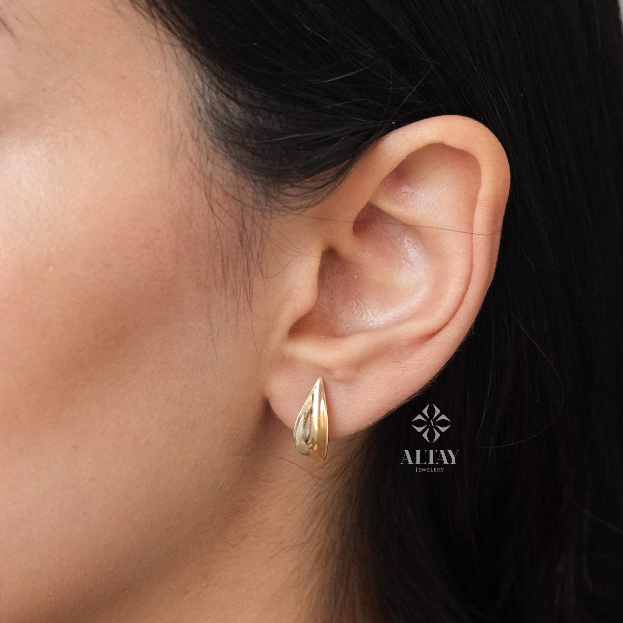 14K Gold Leaf Hoop Earrings, Small Leaf Huggies, Leaf Huggies Earrings, Gold Tiny Hoop Earrings, Huggies Hoop, Dainty Hoop Earrings