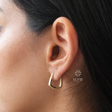14K Gold Geometric Hoop Earring, Gold Square Huggie