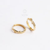 14K Gold Twig Hoop Earrings,  Small Leaf Huggies