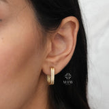 14K Gold Ribbed Rectangle Earrings, Oblong Rectangle Hoop Earrings