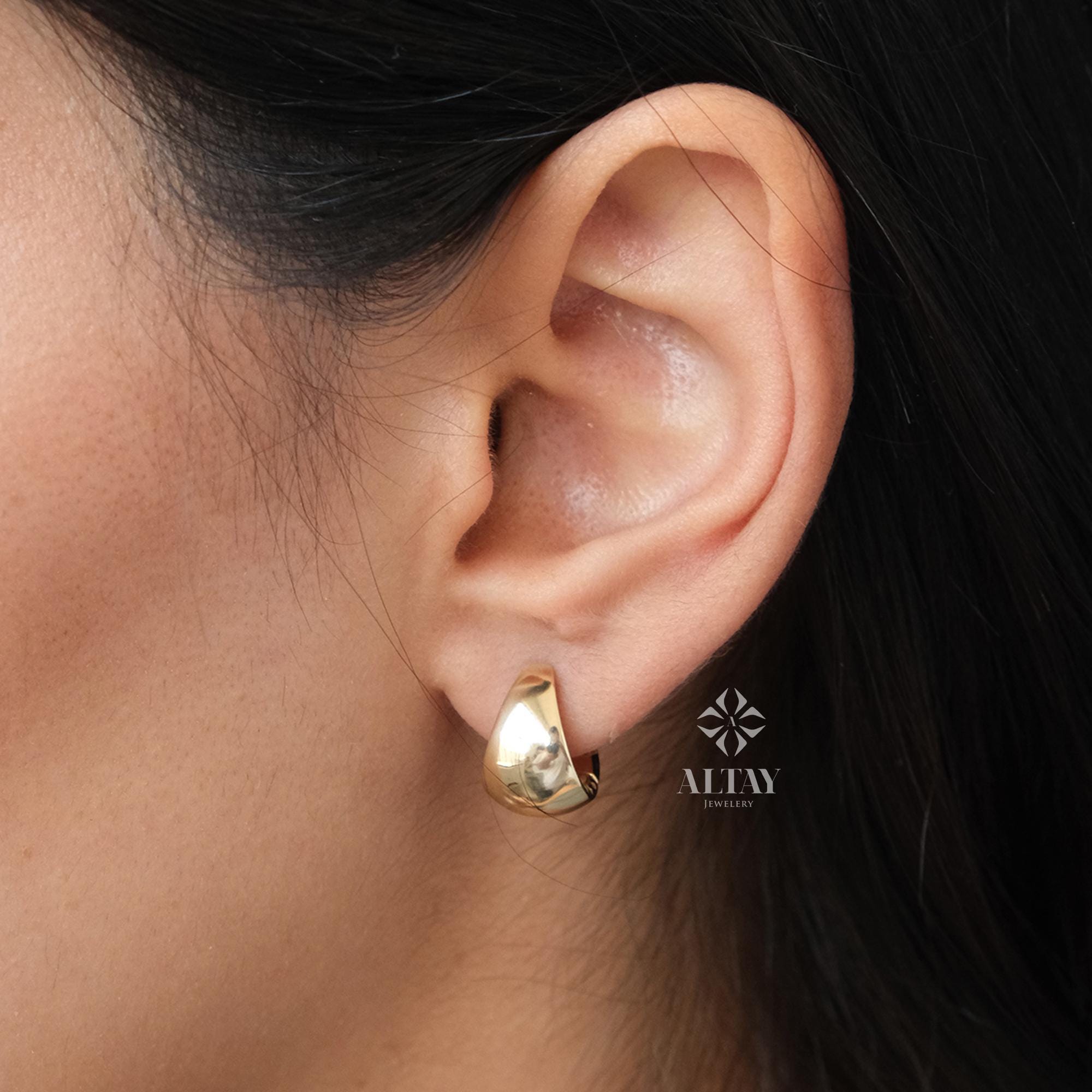 14K Gold Dome Huggie Earrings, Plain Huggie Hoop Earrings, Gold Dome Hoops, Unique Hoop Earring, Plain Gold Hinged Hoop Earring, Gift Her