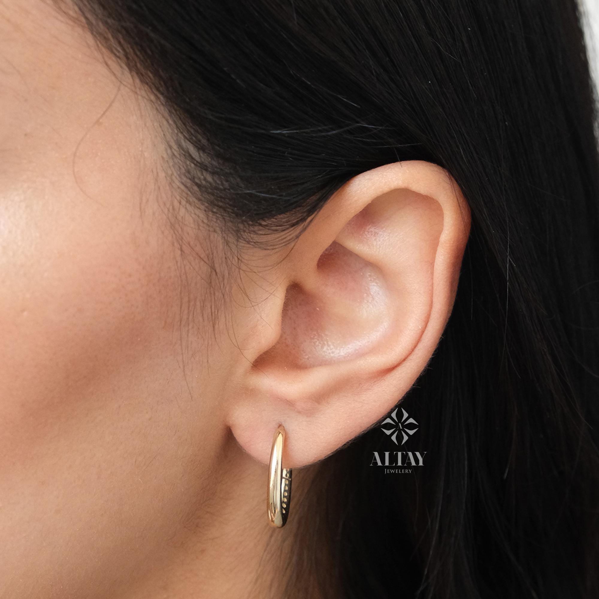 14K Gold Chunky Gold Hoop Earrings, Oval Thick Hoops Gold Earrings, Dainty Hoop Earrings, Statement Earrings, French Style, Women Bold Hoops