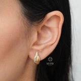 14K Gold Leaf Hoop Earrings, Small Leaf Huggies