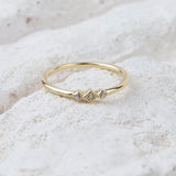 14K Gold 3 Stone CZ Diamond Wedding Ring, Plain Band