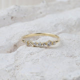 14K Gold Half Eternity Ring, 2mm CZ Diamond Wedding Ring