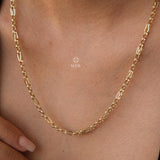 14K Gold Long Paperclip Rolo Chain Necklace, Rectangle Long Rolo Chain