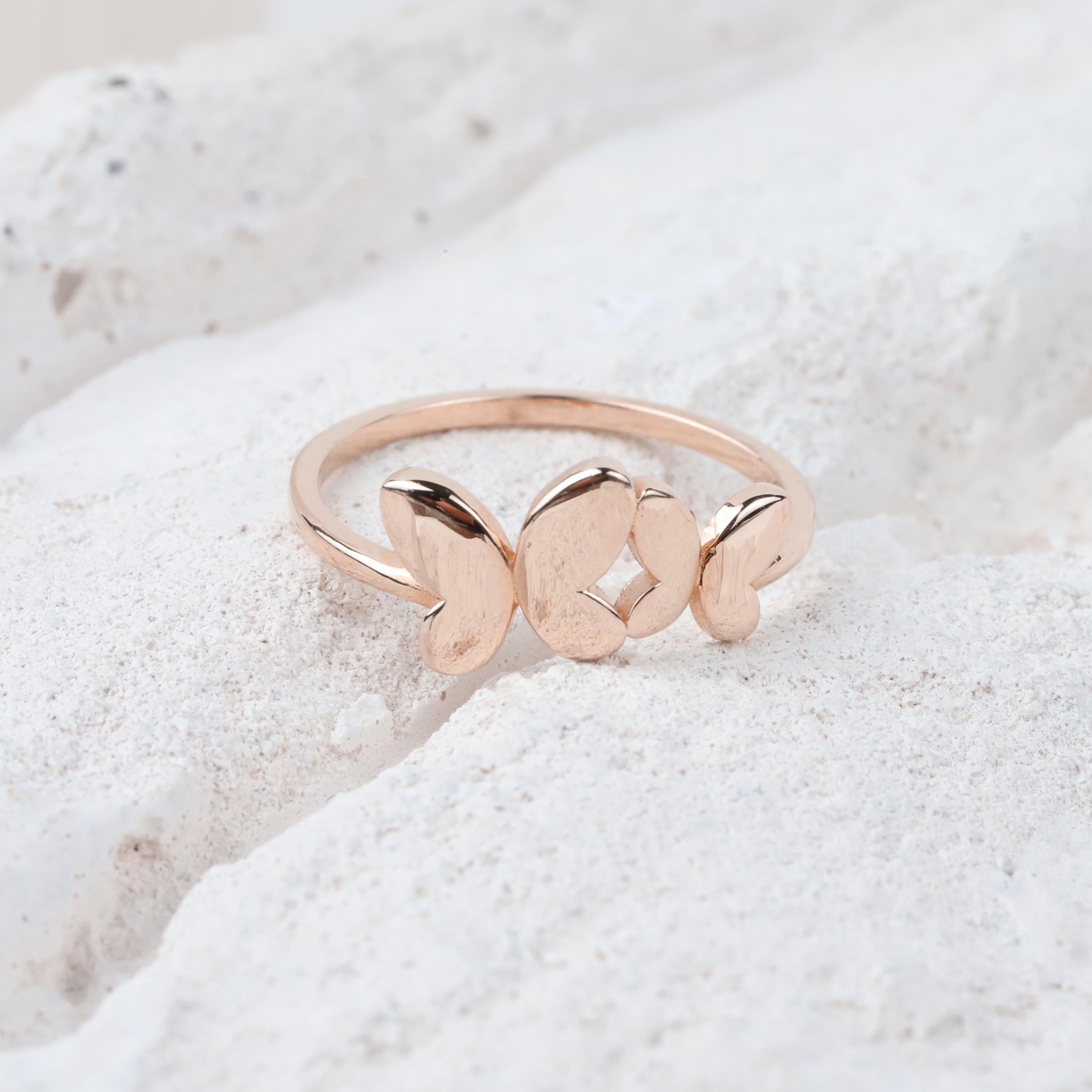 14K Gold Butterfly Ring, Dainty Gold Stacking Ring, Statement Valentine's Day Ring, Double Butterfly Ring, Minimalist Everyday Gold Jewelry