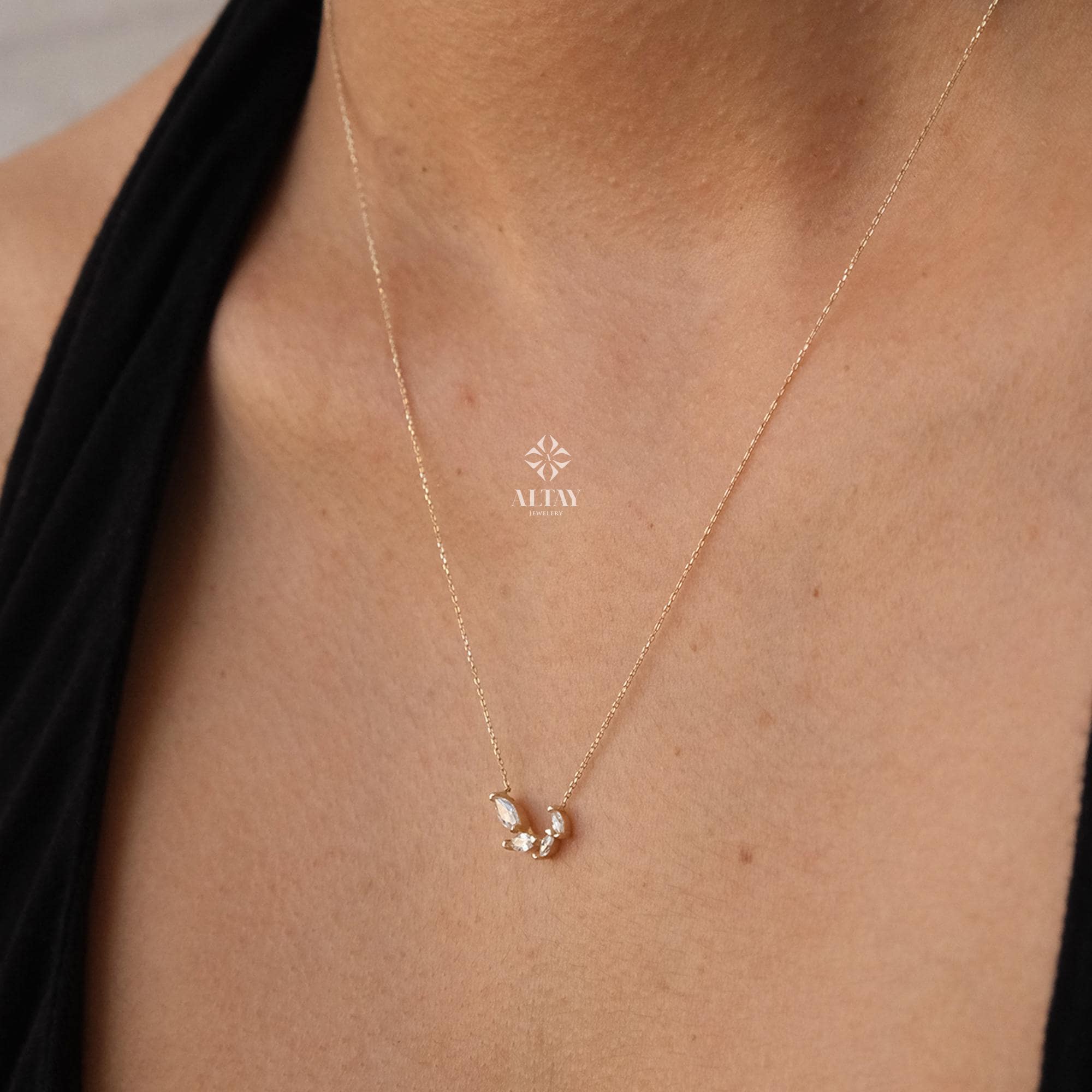 14K Gold Feather Necklace, Feather Charm Pendant, Cluster Stone Necklace, Minimal Feather Charm Choker, Leaf Necklace, Good Luck Necklace