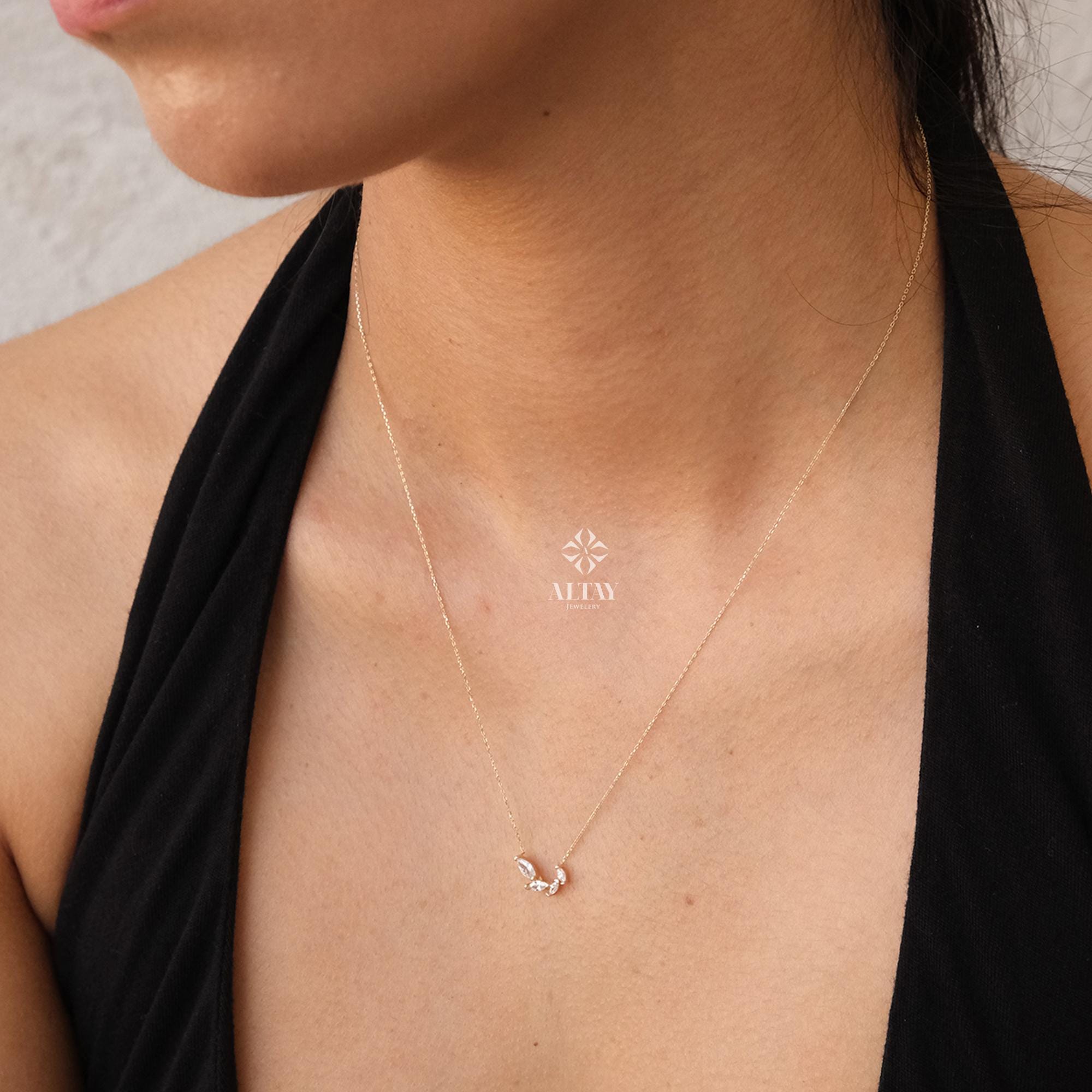 14K Gold Feather Necklace, Feather Charm Pendant, Cluster Stone Necklace, Minimal Feather Charm Choker, Leaf Necklace, Good Luck Necklace