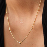 14K Gold Bead Chain Necklace, Satellite Snake Chain Balls Necklace