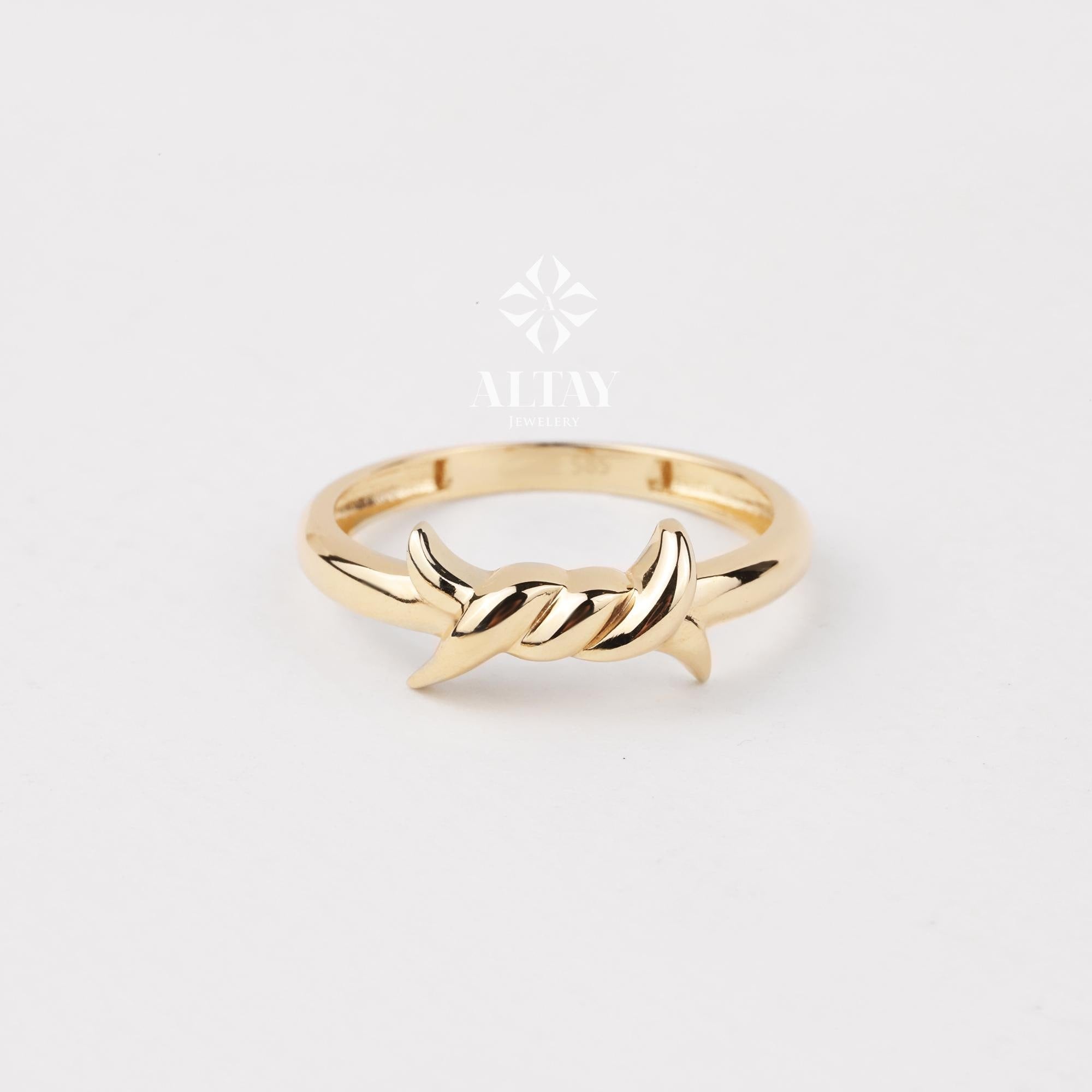 14K Gold Barbed Wire Ring, Gold Thorn Ring, Elegant Wrapped Wire Ring, Unique Jewelry, Gift For Her