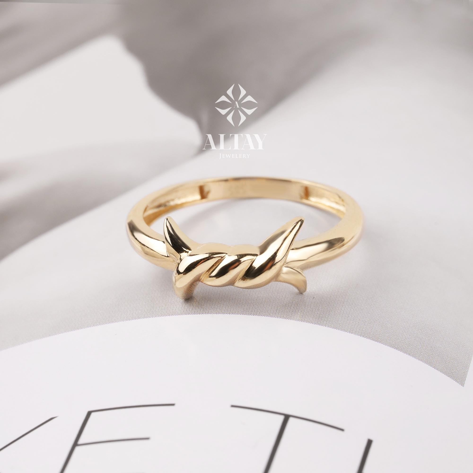 14K Gold Barbed Wire Ring, Gold Thorn Ring, Elegant Wrapped Wire Ring, Unique Jewelry, Gift For Her