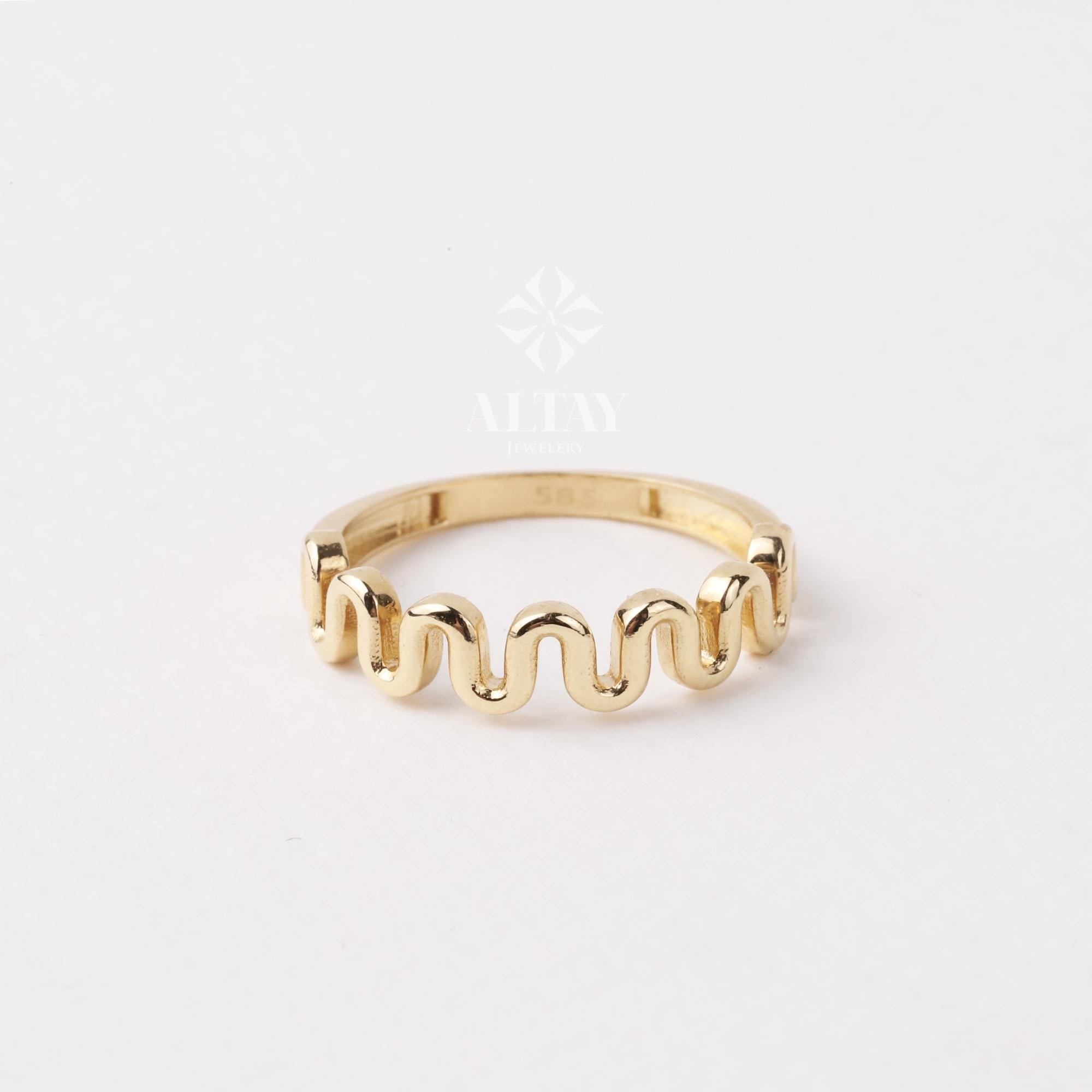 14K Gold Wave Ring, Tiny Zigzag Ring, Statement Gold Ring, Statement Marriage Ring, Curved Stacking Gold Ring, Minimal Unique Ring