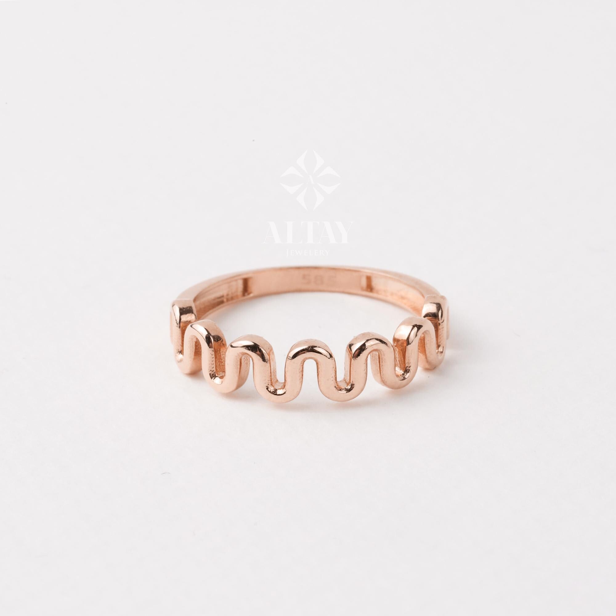 14K Gold Wave Ring, Tiny Zigzag Ring, Statement Gold Ring, Statement Marriage Ring, Curved Stacking Gold Ring, Minimal Unique Ring