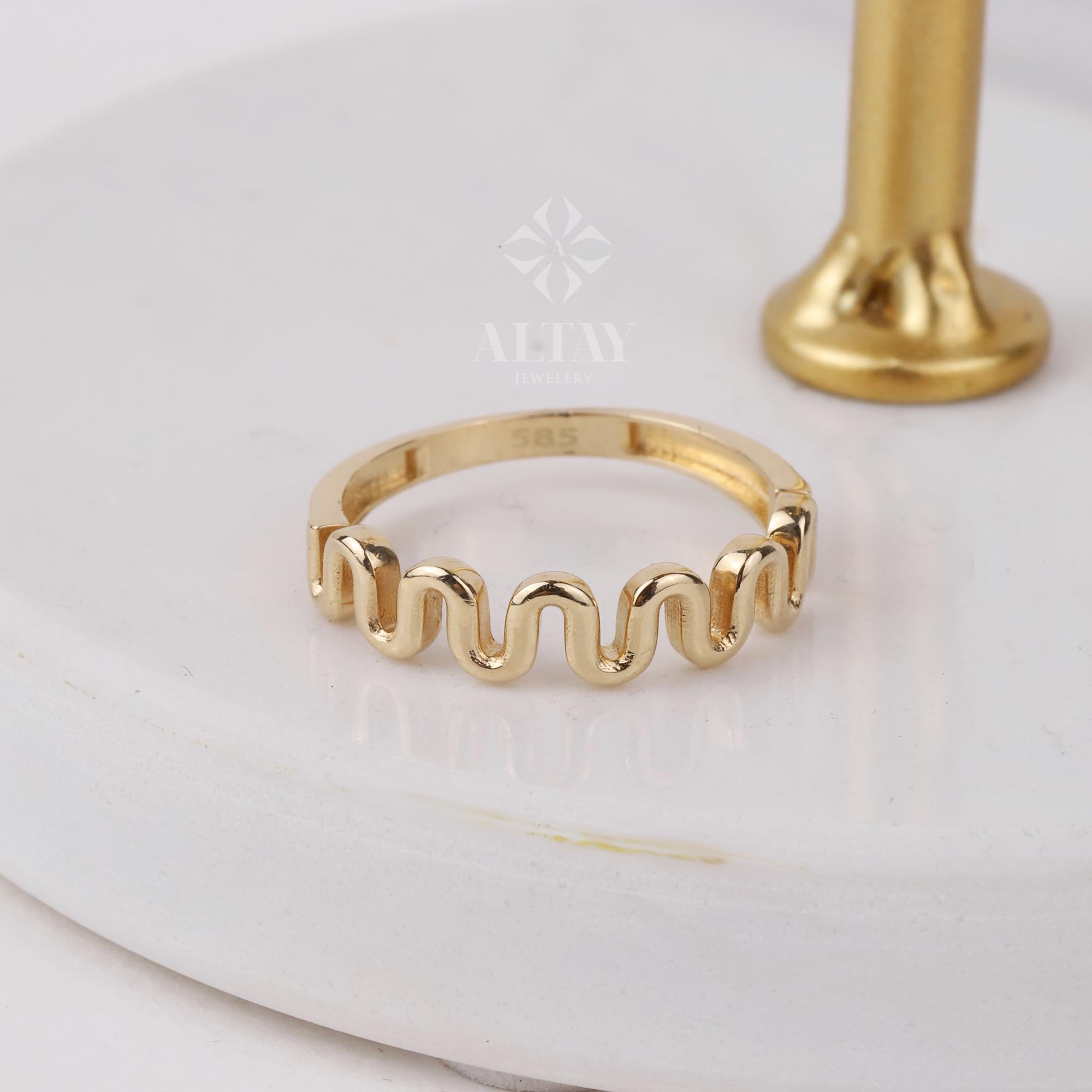 14K Gold Wave Ring, Tiny Zigzag Ring, Statement Gold Ring, Statement Marriage Ring, Curved Stacking Gold Ring, Minimal Unique Ring