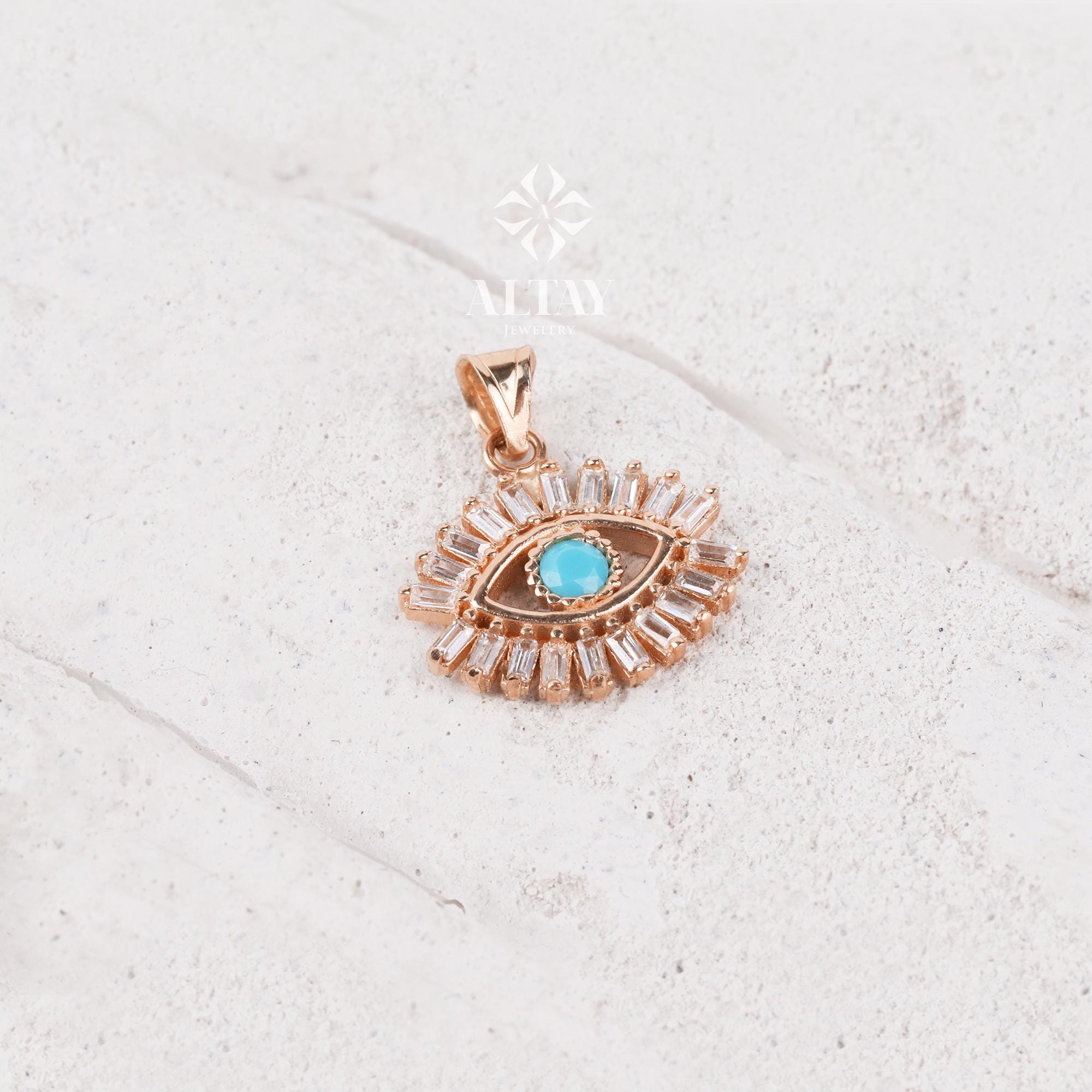 14K Gold Evil Eye Necklace, Eyelash Charm Pendant, Turquoise Stone Charm, Good Luck Protection Symbol, Dainty Necklace, Gift For Her