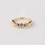 14K Gold Triangle Textured Band Ring, Geometric Pattern Wedding Ring