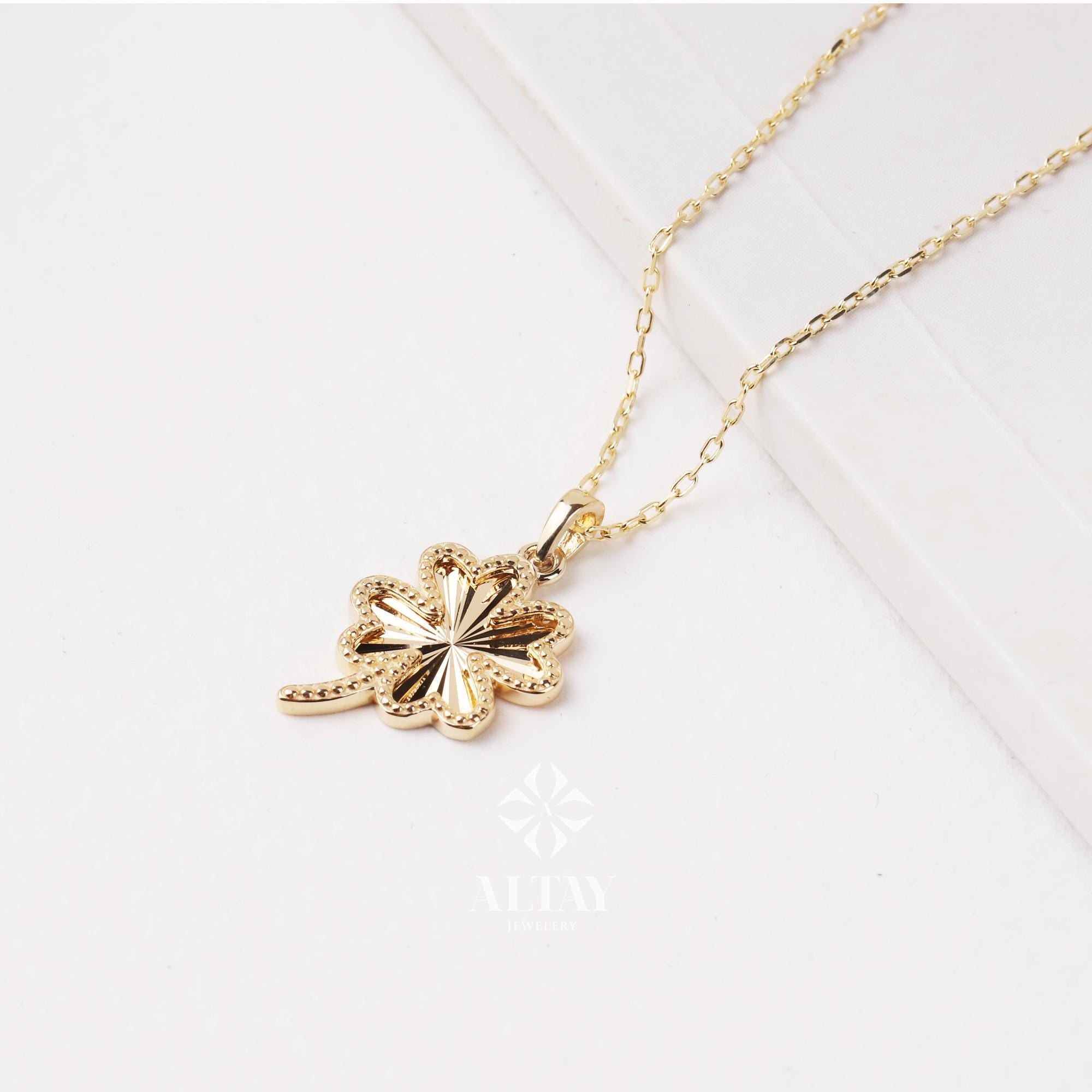 Small clover necklace, 14K gold love pendant